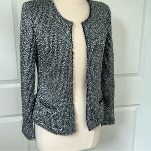 $500 IRO size 40 US size M WALLIS Gunmetal Silver  Metallic Boucle Knit Jacket